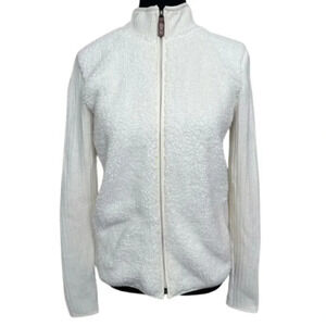 Talbots Womens Xsmall Sherpa Full Zip Ribbed Sleeves Jacket Ivory Color